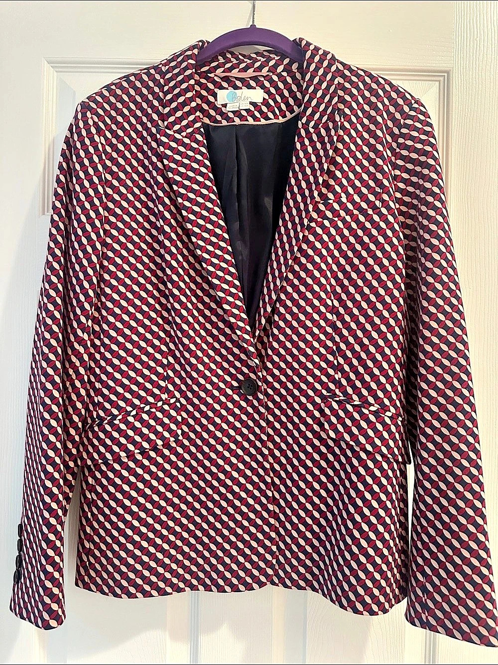 Boden Geometric Blazer in Blue, red, cream